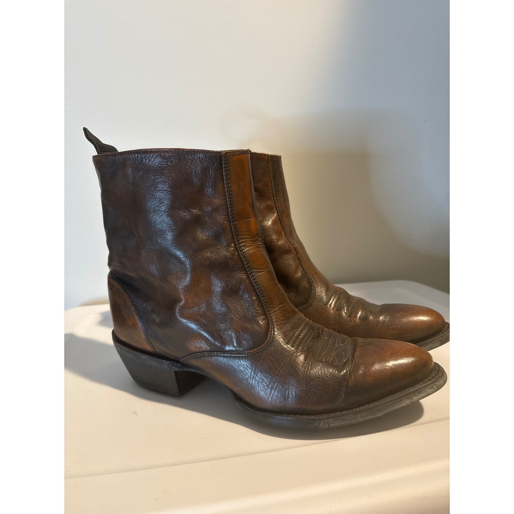 Laredo 62074 Mens Brown Leather Western Side Zip Ankle Boots Size 8.5 D